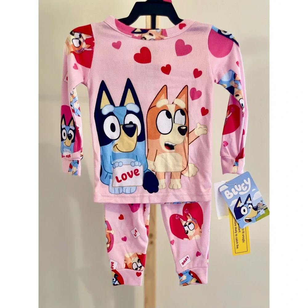 Bluey‎ Bingo Girls Pink Heart Love Snug Fit Ribbed Pajama Set 2-Piece New